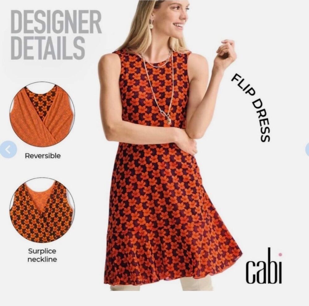 CAbi Play Day Flip Dress Reversible Floral Polka Dot Fit & Flare Mesh Size XL